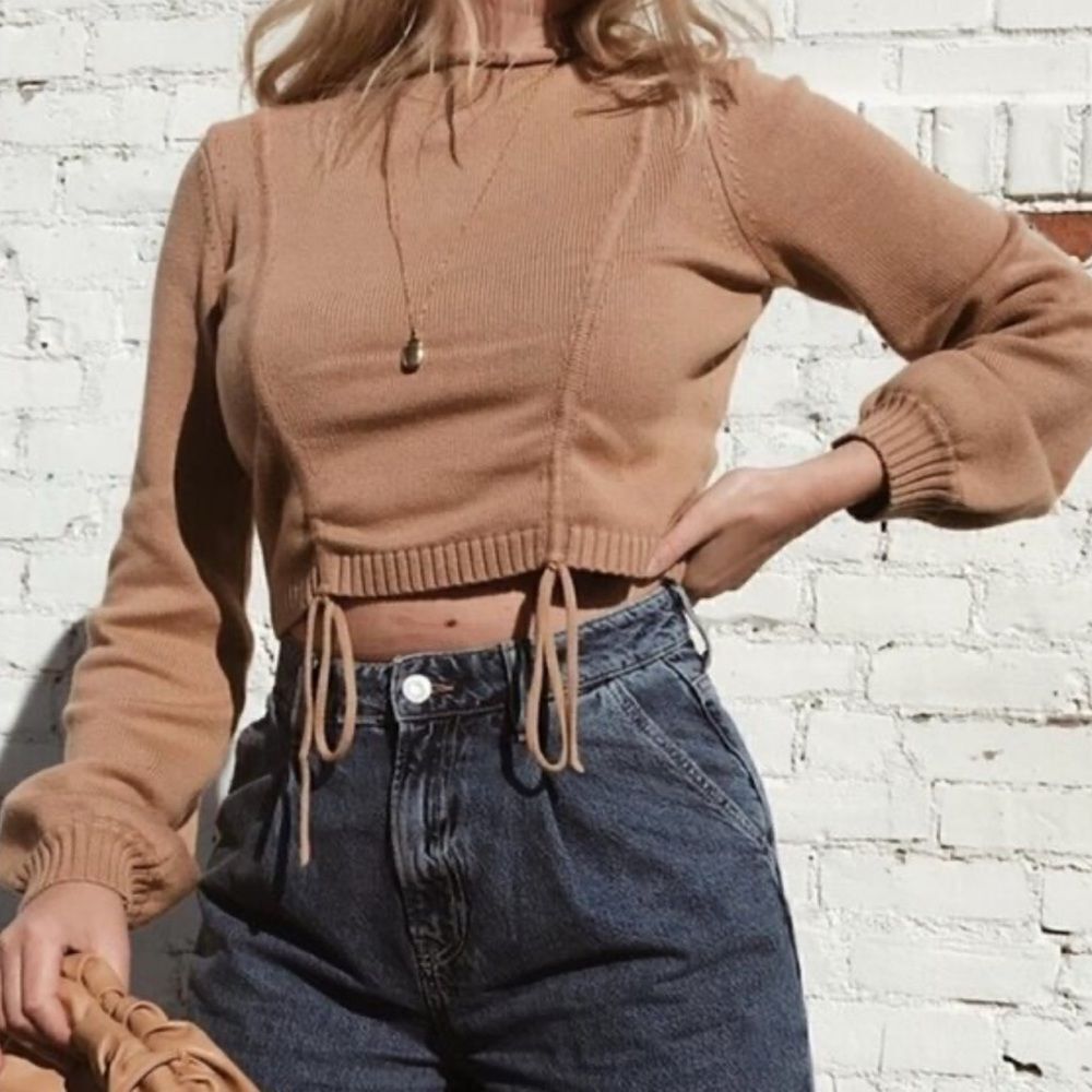 Revolve camila Coelho tan knit crop sweater